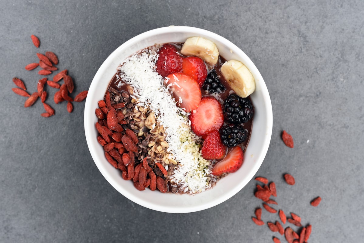 Raw superfood bowl preparation